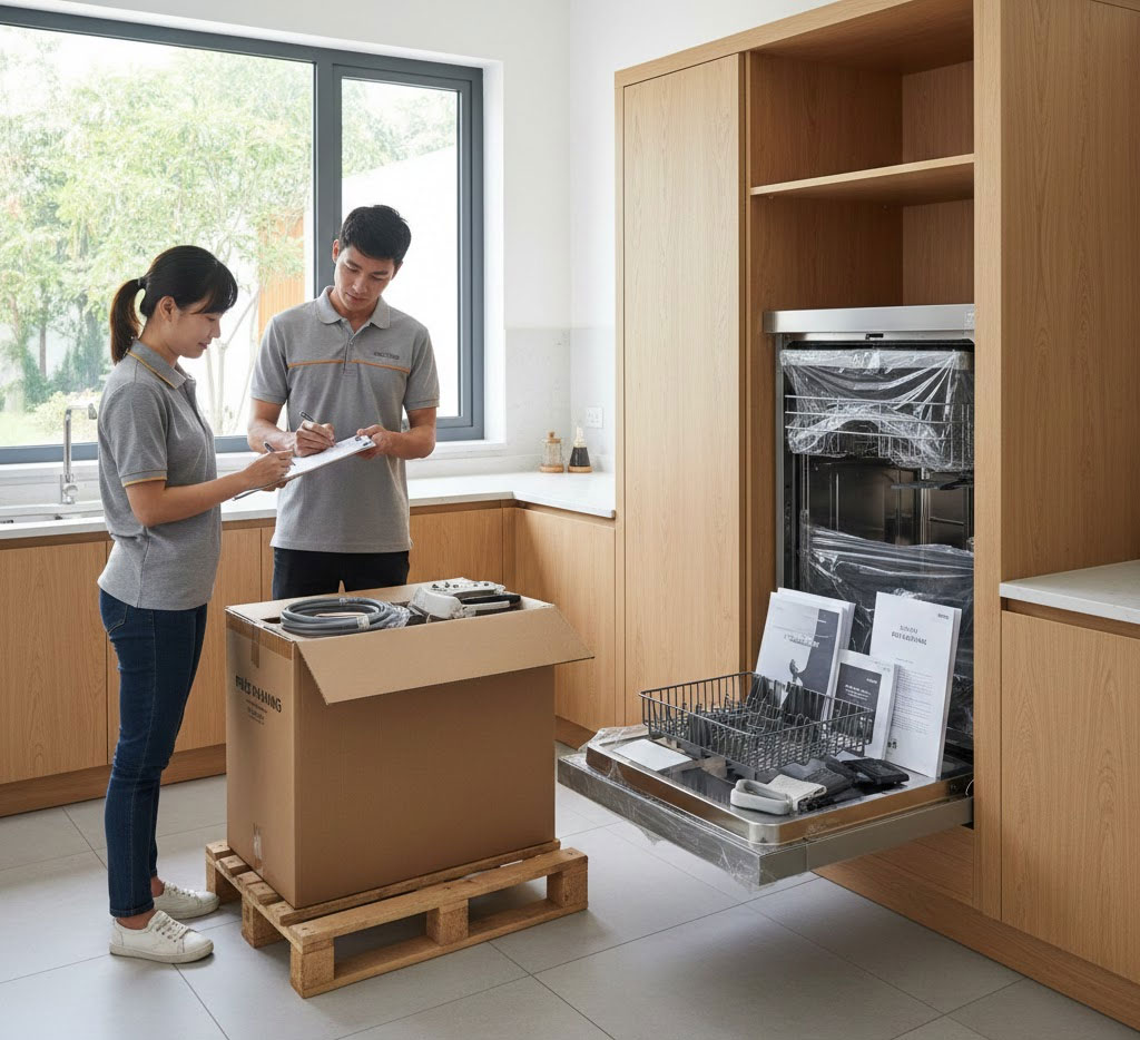 Ký biên bản nhận hàng sau khi kiểm tra đầy đủ thiết bị và phụ kiện