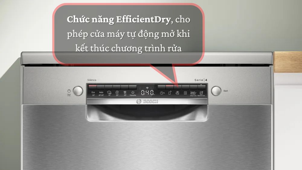 Chức năng EfficientDry tự động mở cửa máy rửa chén Bosch SMS4EVI04E