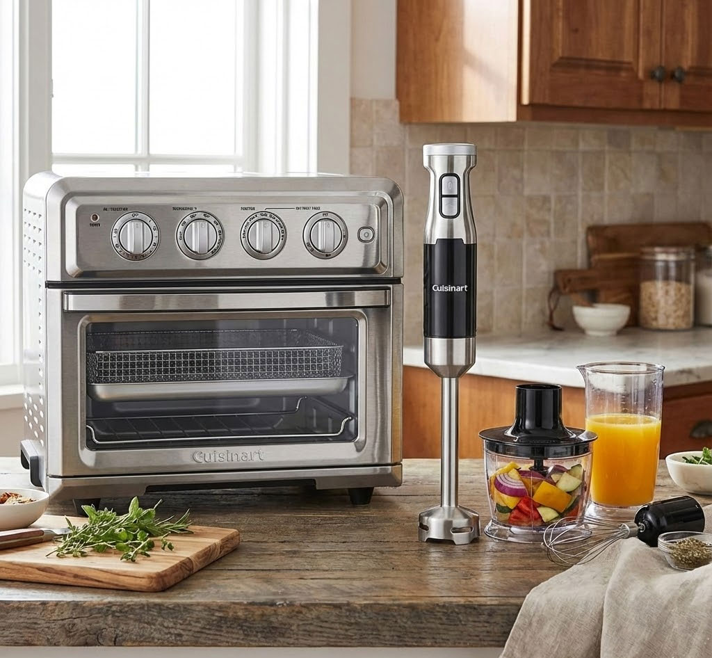 Thiết bị gia dụng nhỏ cao cấp tông màu trung tính trên bàn bếp