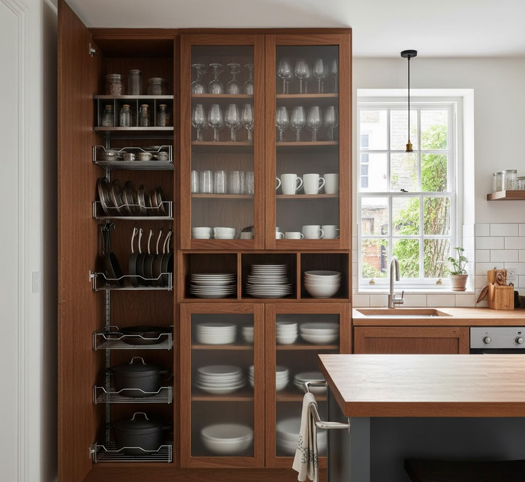 Tủ đựng ly, chén, đĩa được chia vùng rõ rệt