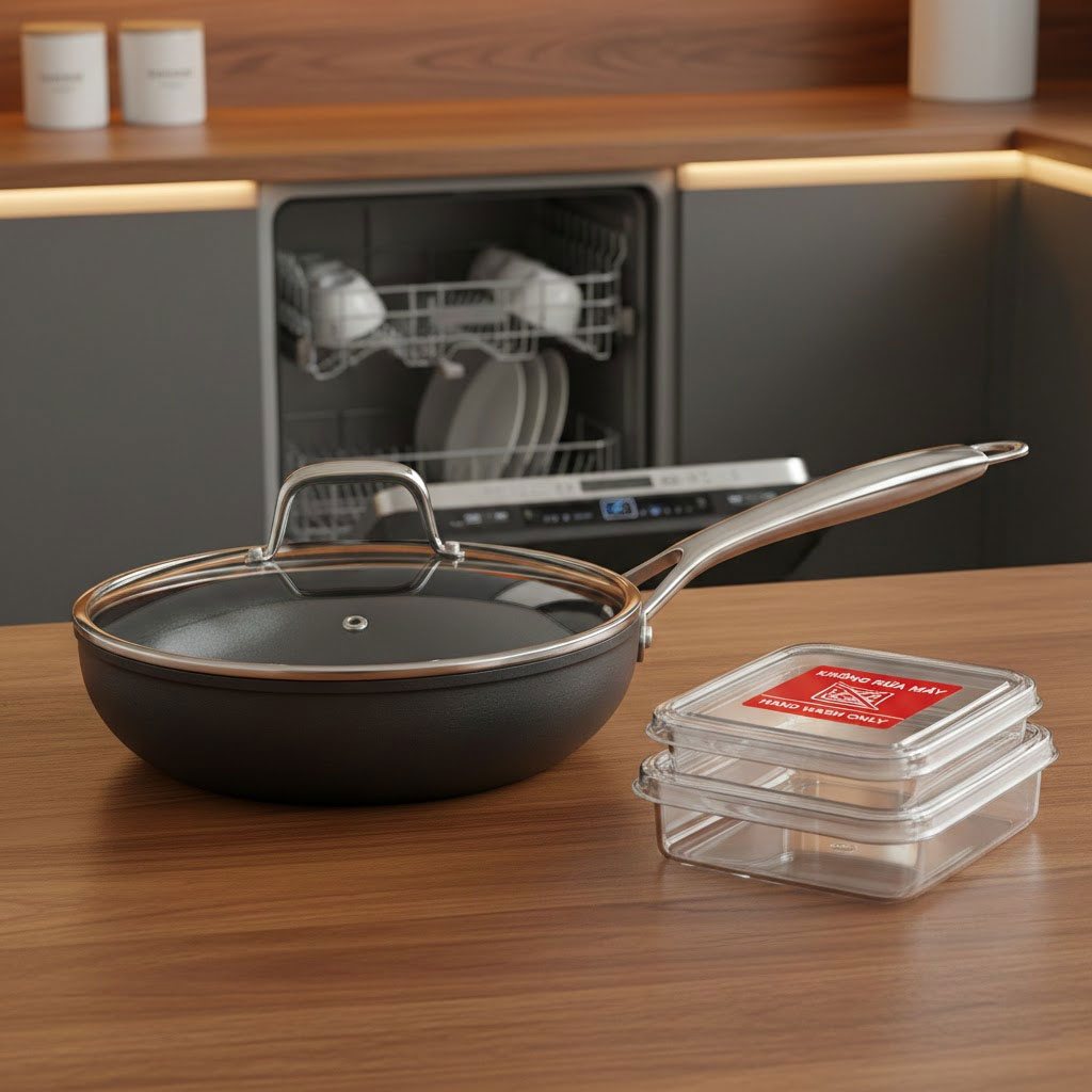 Chảo chống dính và đồ nhựa mỏng có nguy cơ hỏng trong máy rửa bát