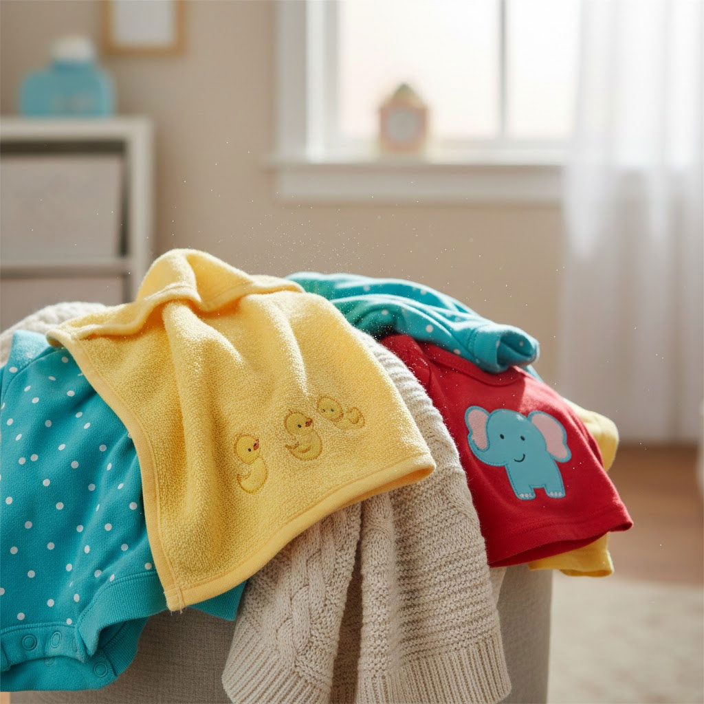 Quần áo trẻ em sau khi sấy bông mềm, khô tơi sạch sẽ