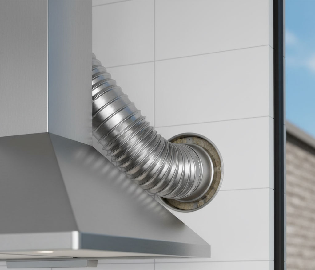 ống thoát inox nối từ máy hút mùi ra ngoài tường