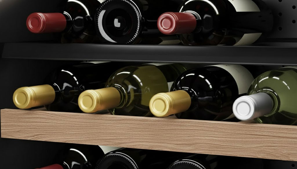 Chai rượu vang đặt trên khay gỗ thơm Bosch