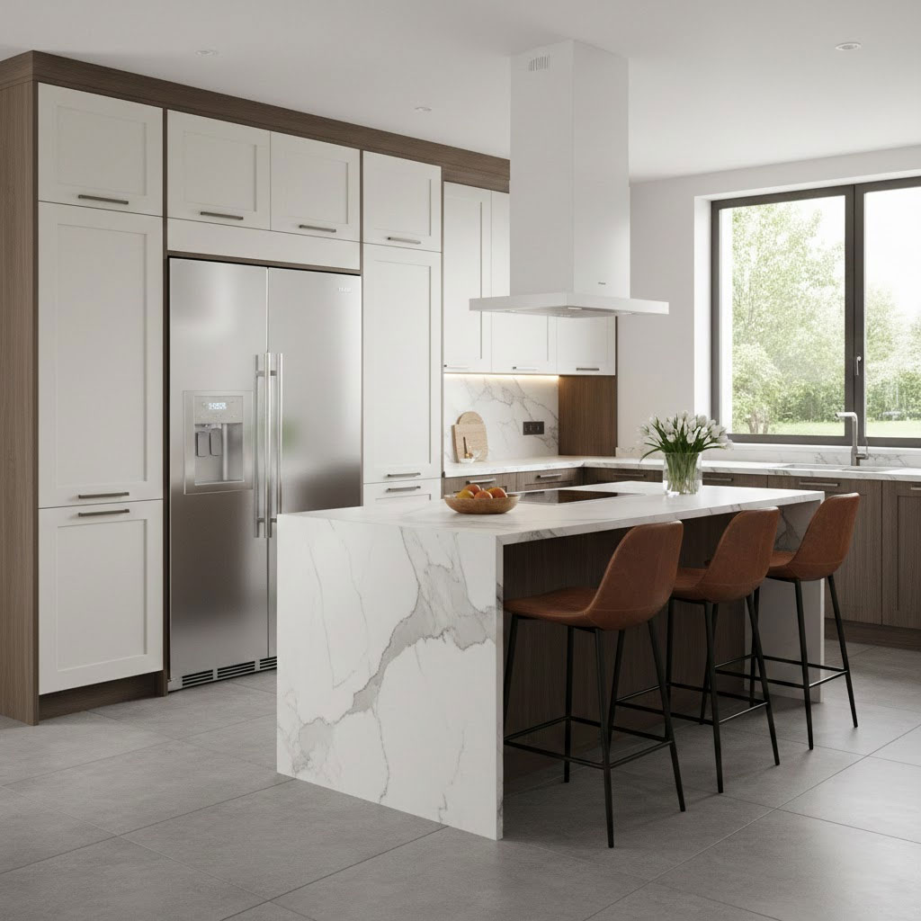 Không gian bếp sang trọng với tủ lạnh dung tích lớn