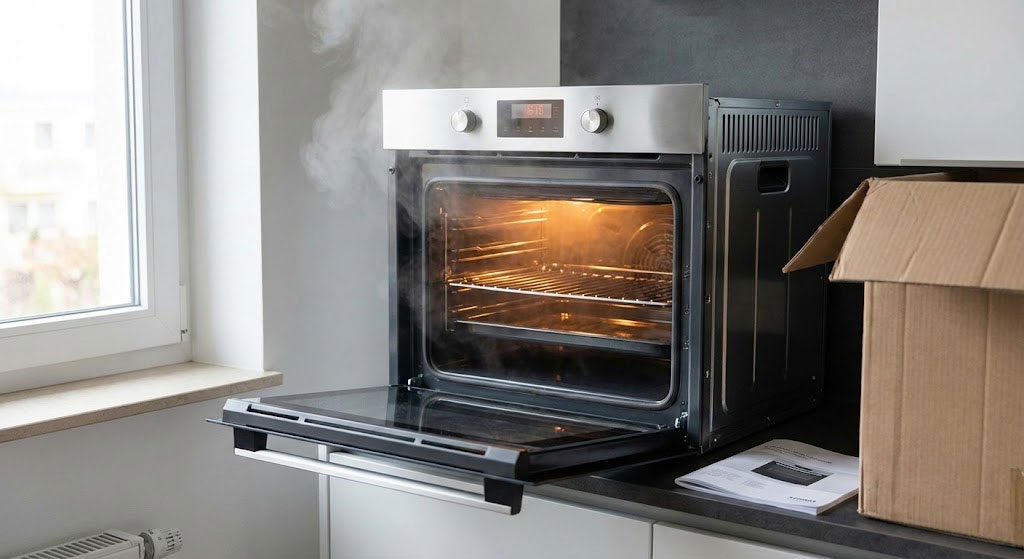 Một chiếc lò nướng mới tinh đang được làm nóng lần đầu 