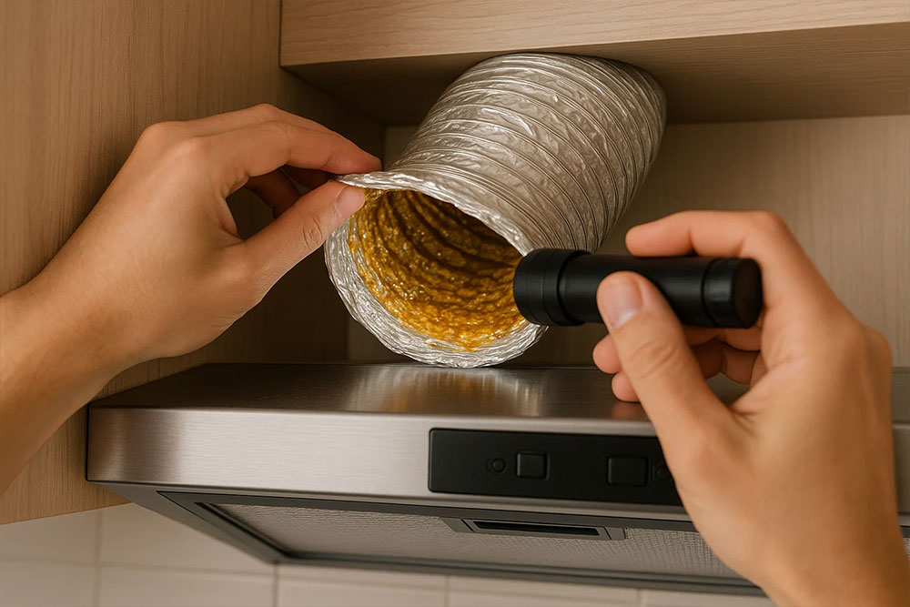 Đường ống thoát khí máy hút mùi bị bám bẩn, cần làm sạch