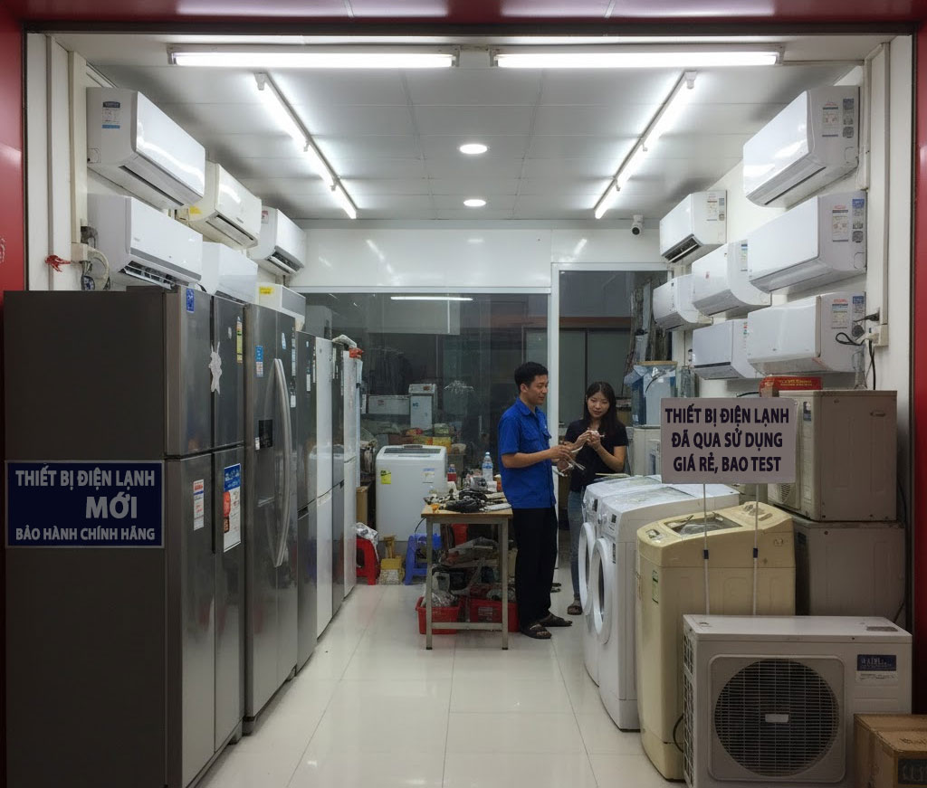 cửa hàng trưng bày thiết bị điện lạnh mới và cũ