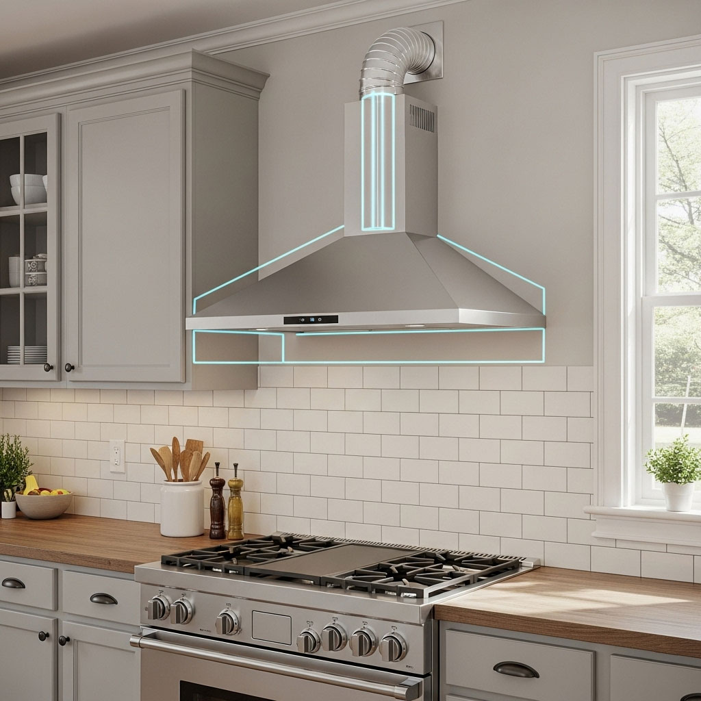 Lắp đặt máy hút mùi đúng chiều cao với ống thoát khí thẳng và bản vẽ hướng dẫn