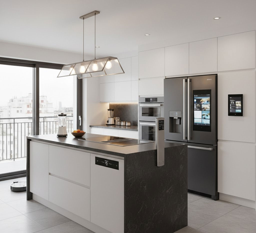 Nhà bếp hiện đại với thiết bị gia dụng thông minh cao cấp