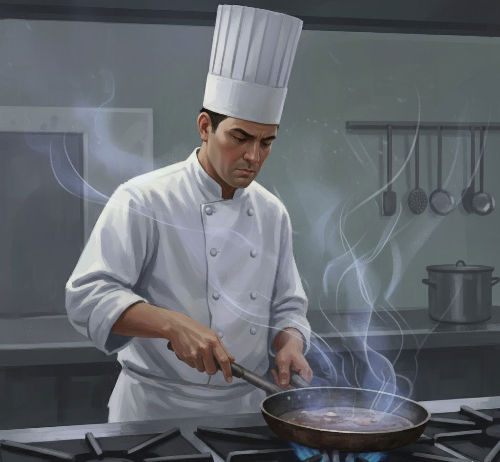 Khói độc từ chảo chống dính cũ bay lên khi nấu nướng