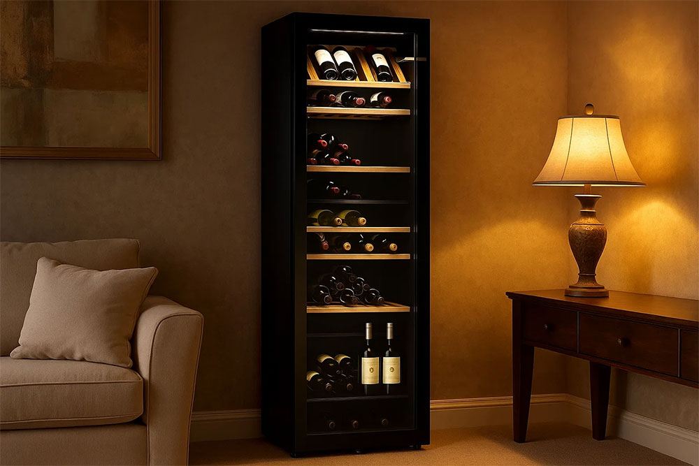 Tủ rượu Bosch KWK36ABGA đặt trong phòng khách sang trọng