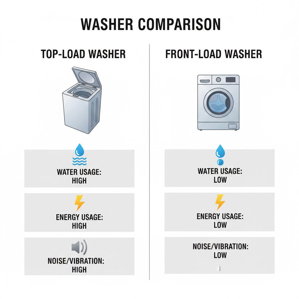 Bảng so sánh minh họa giữa máy giặt lồng đứng và lồng ngang