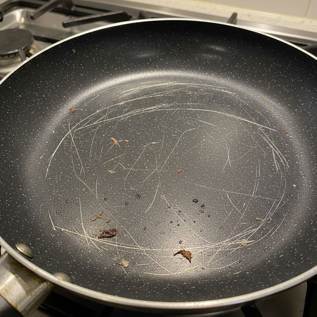 chảo chống dính bị trầy xước khi sử dụng