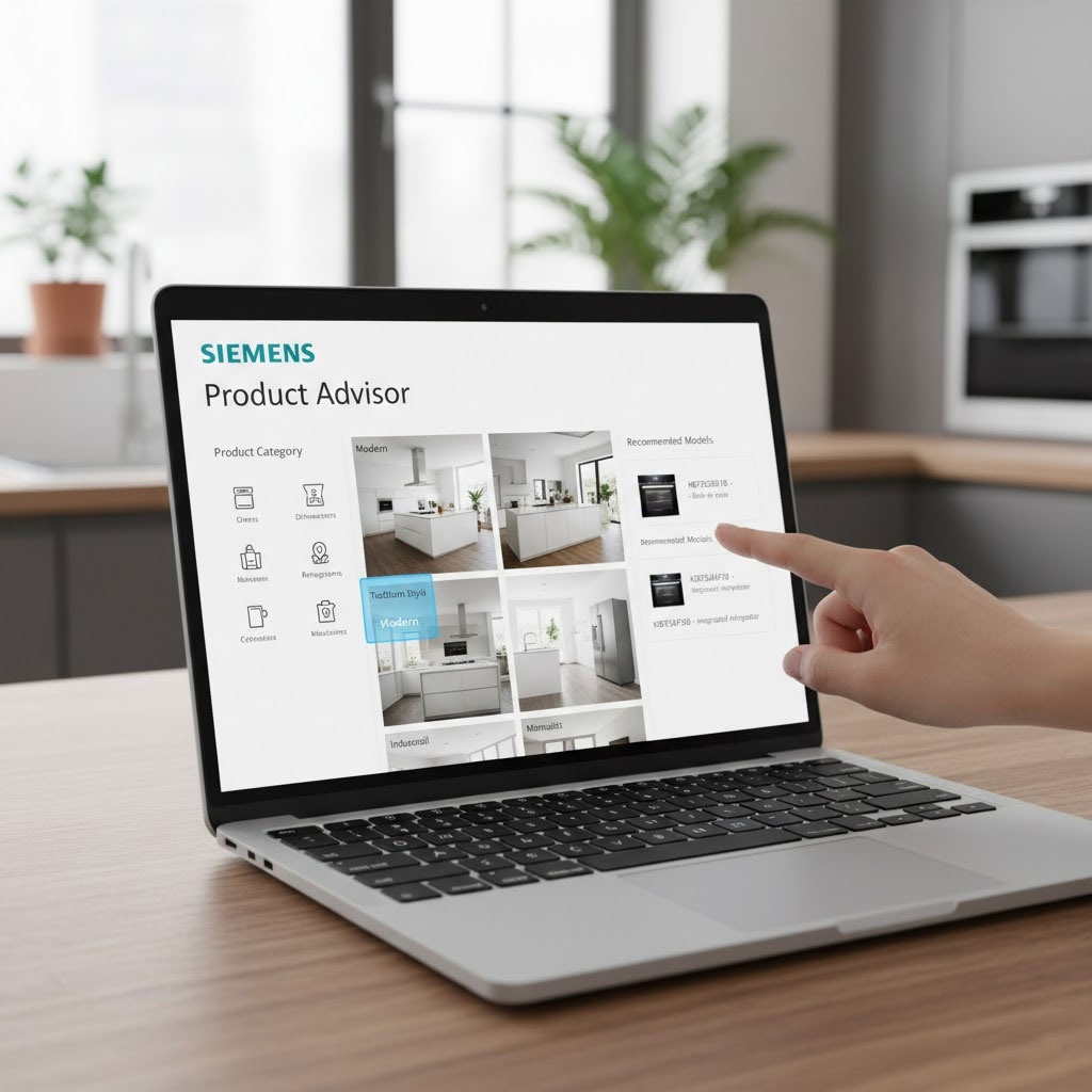 Màn hình Siemens Product Advisor hiển thị lựa chọn máy phù hợp