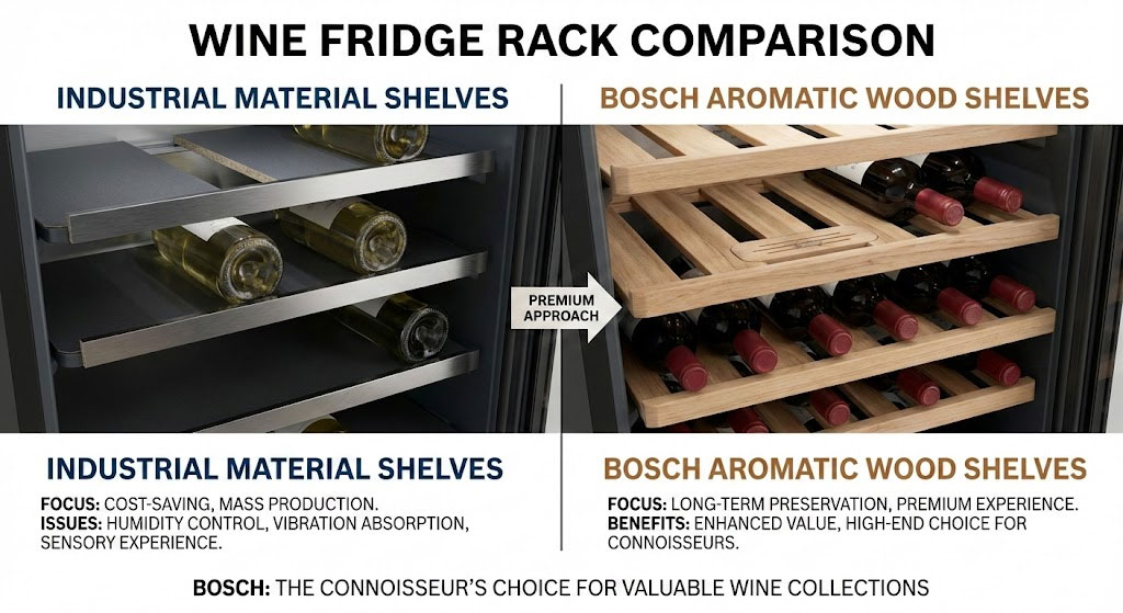 So sánh khay gỗ thơm Bosch với khay tủ rượu sử dụng vật liệu công nghiệp