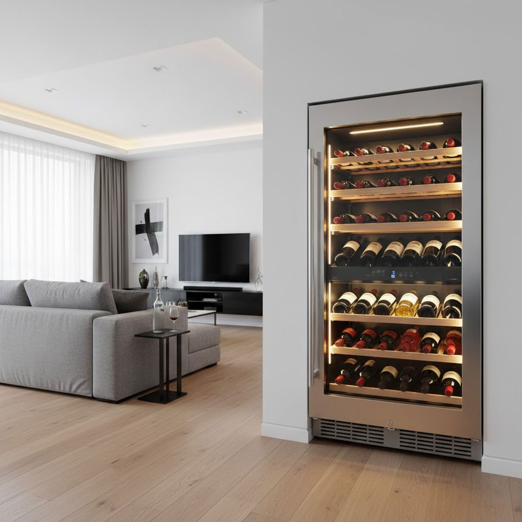 tu ruou nhap khau am tuong trong phong khach hien dai