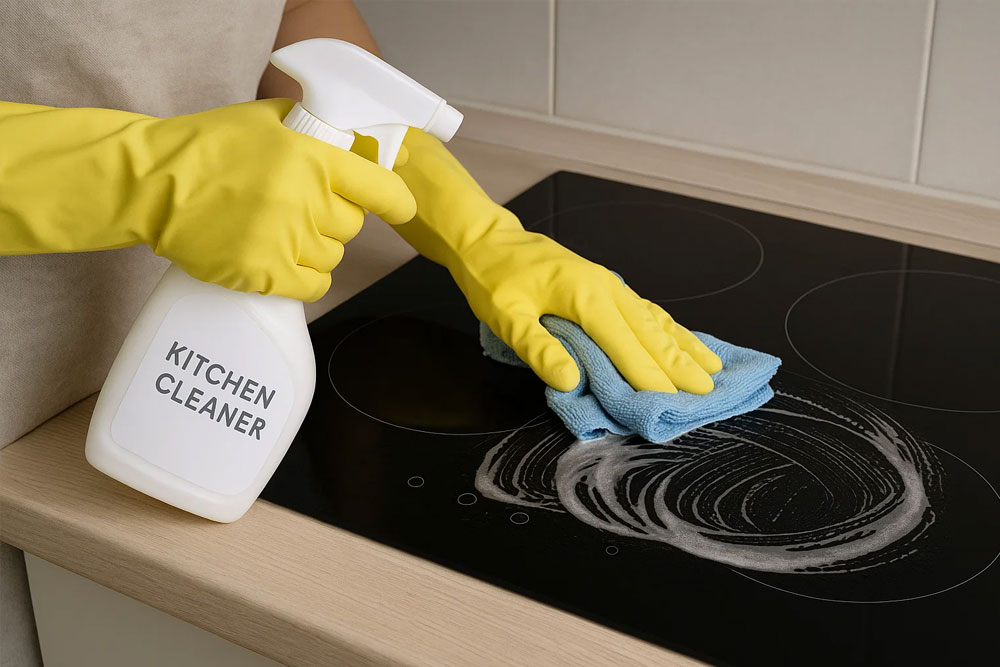 Vệ sinh bếp từ bằng khăn mềm và dung dịch chuyên dụng