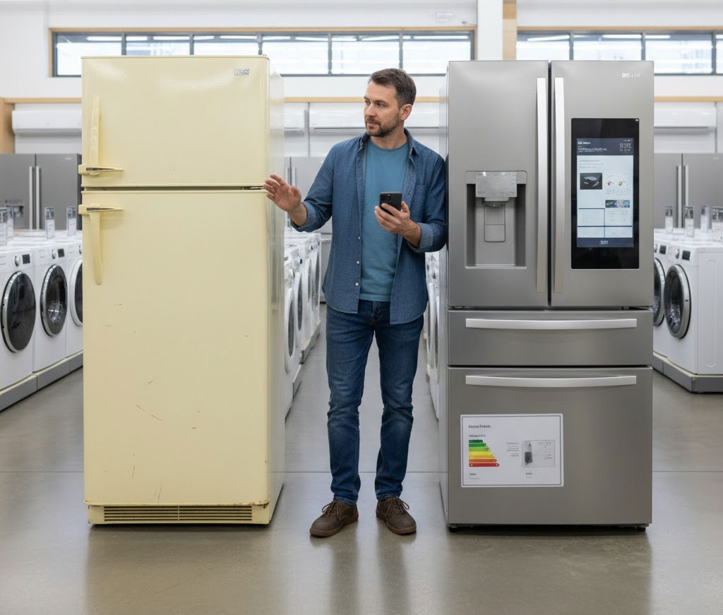 người tiêu dùng so sánh thiết bị điện lạnh cũ và mới