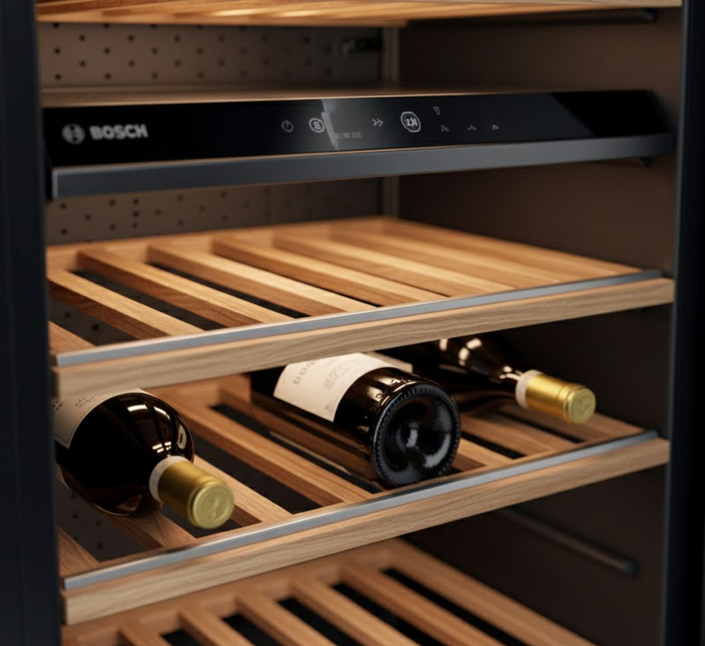 Vân gỗ thơm tự nhiên trong khay tủ rượu Bosch