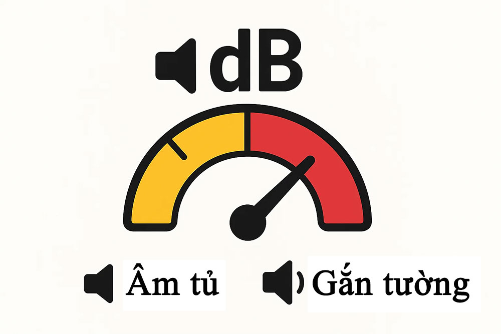Icon biểu tượng độ ồn giữa máy âm tủ và máy gắn tường
