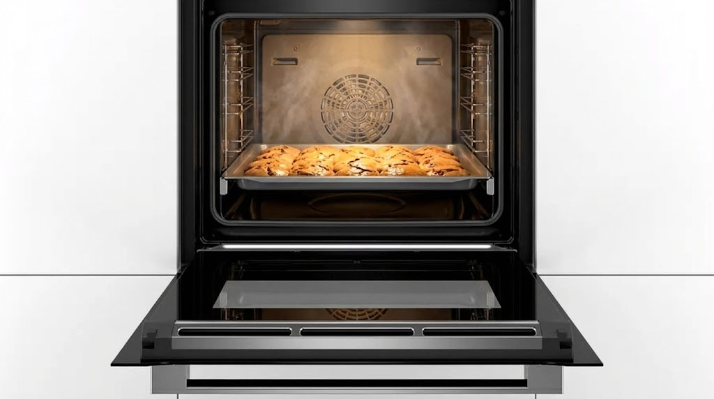 Lò nướng đặt âm tủ với khay bánh chín đều