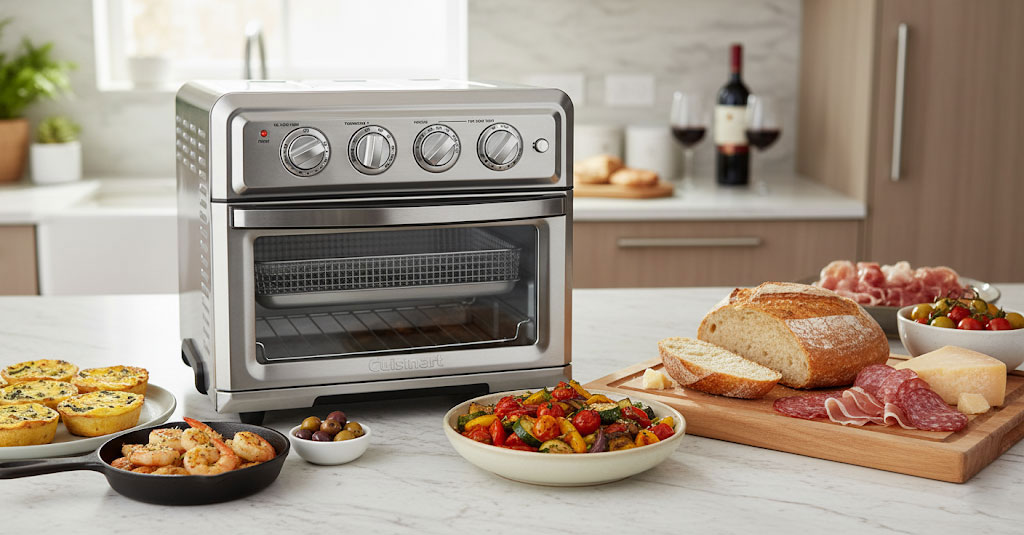 Minh họa chế độ nấu nướng đa chức năng trên bảng điều khiển lò Cuisinart TOA 60HK