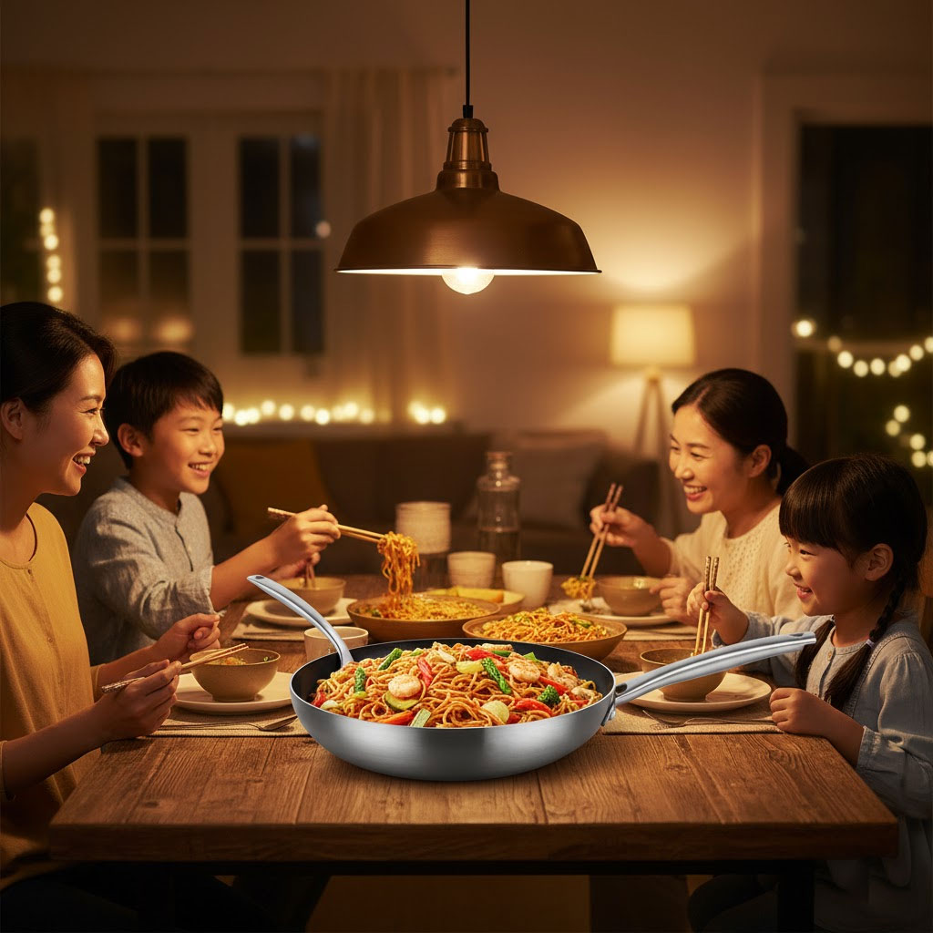 Gia đình quây quần bên bàn ăn với chảo Blue Diamond