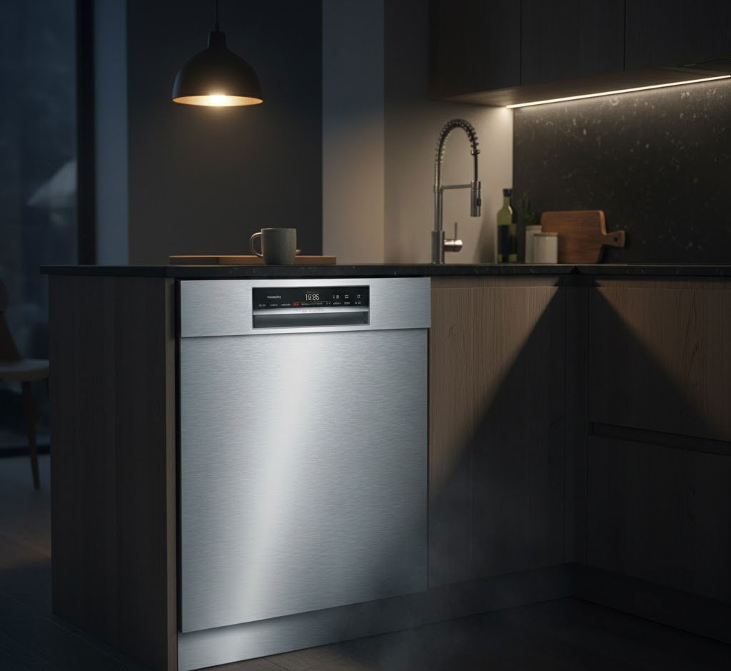 Không gian bếp yên tĩnh với máy rửa bát Bosch hoạt động êm