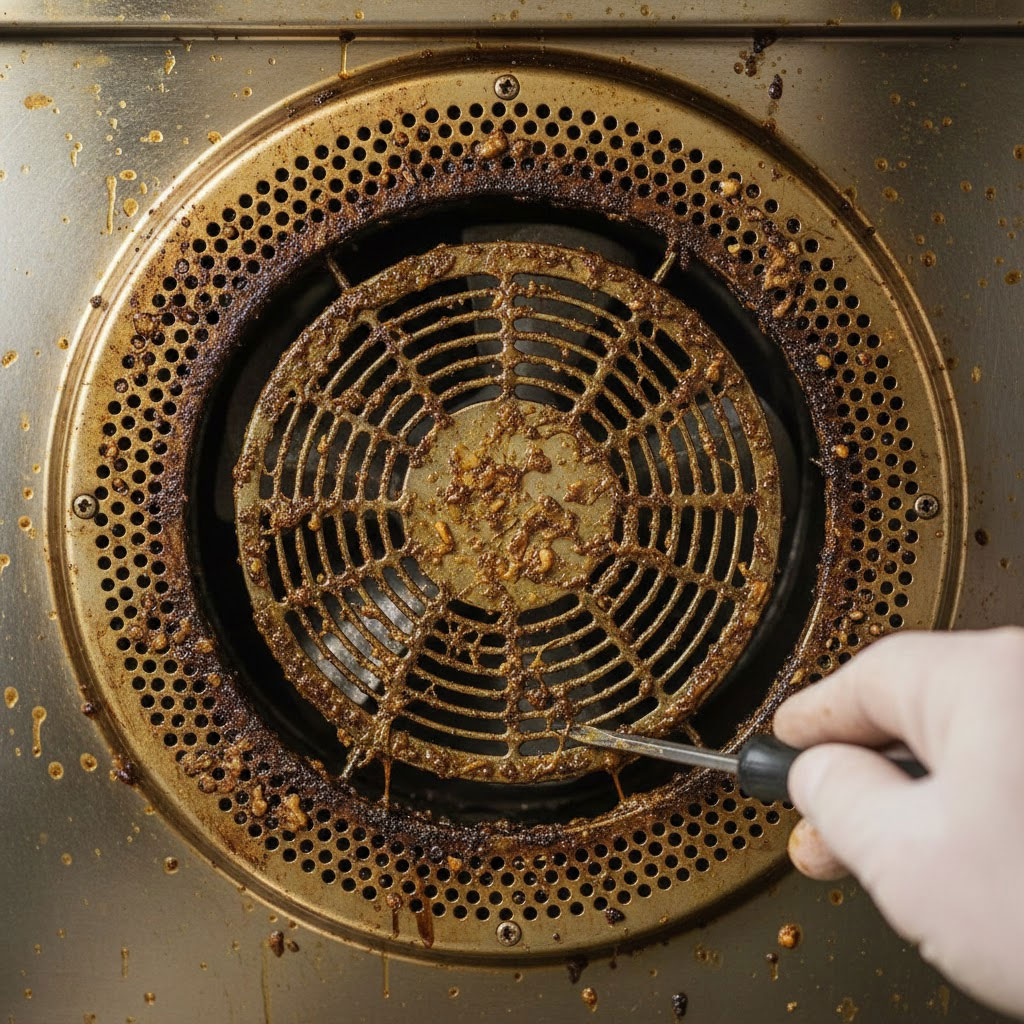 Quạt đối lưu phía sau khoang lò bị bám mỡ