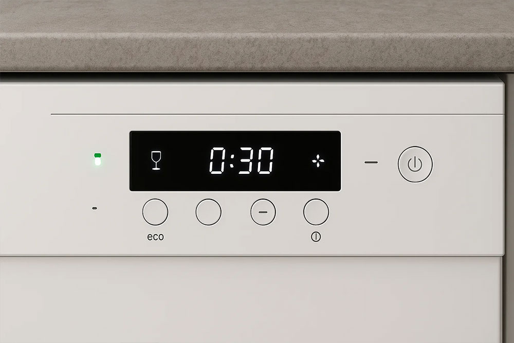 Màn hình hiển thị chế độ chạy thử máy rửa bát