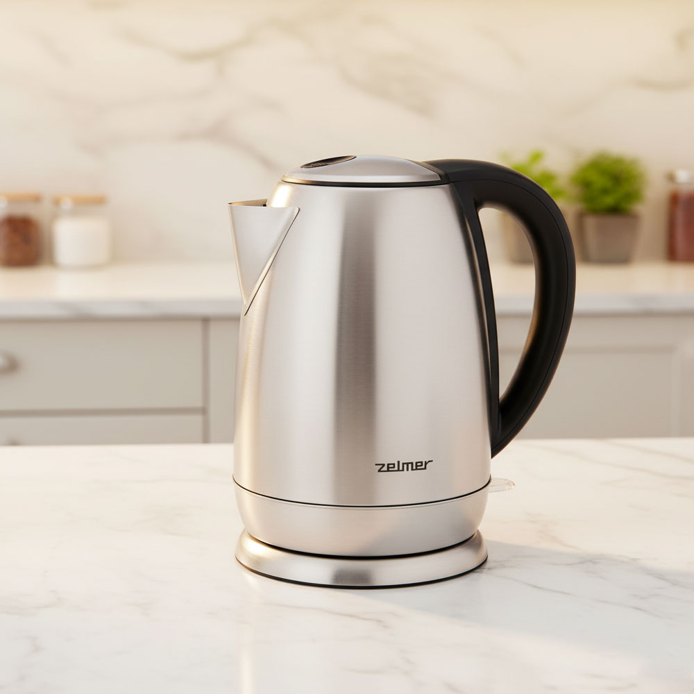 Bình siêu tốc Zelmer sang trọng trên bàn bếp đá trắng