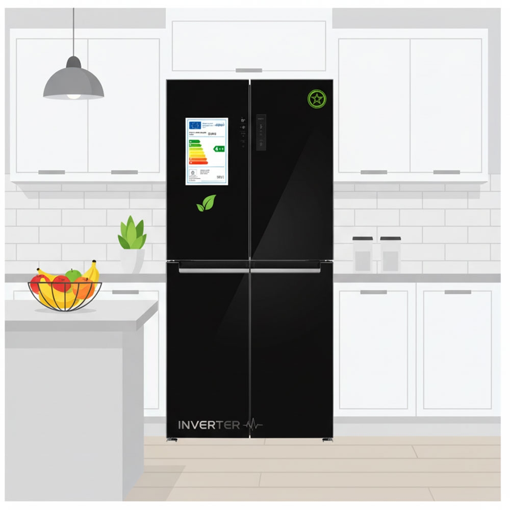 Logo tiết kiệm năng lượng gắn trên cánh tủ lạnh Bosch