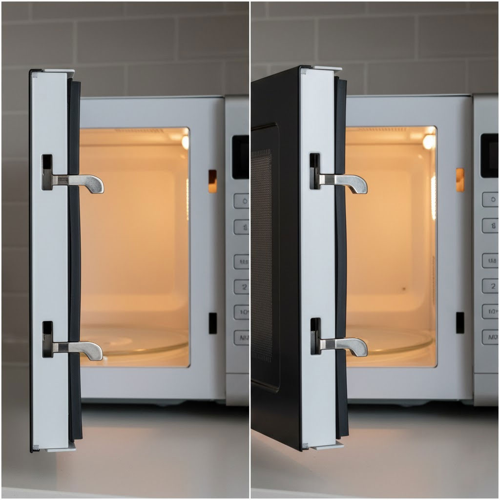 cửa lò vi sóng đóng kín, bản lề và gioăng cao su lò vi sóng